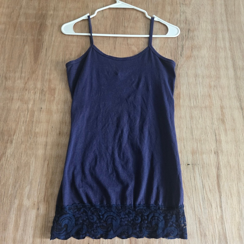 Y2K Lace Trim Cami Top Navy Blue Mary Jane Spaghetti Strap Tank Size S